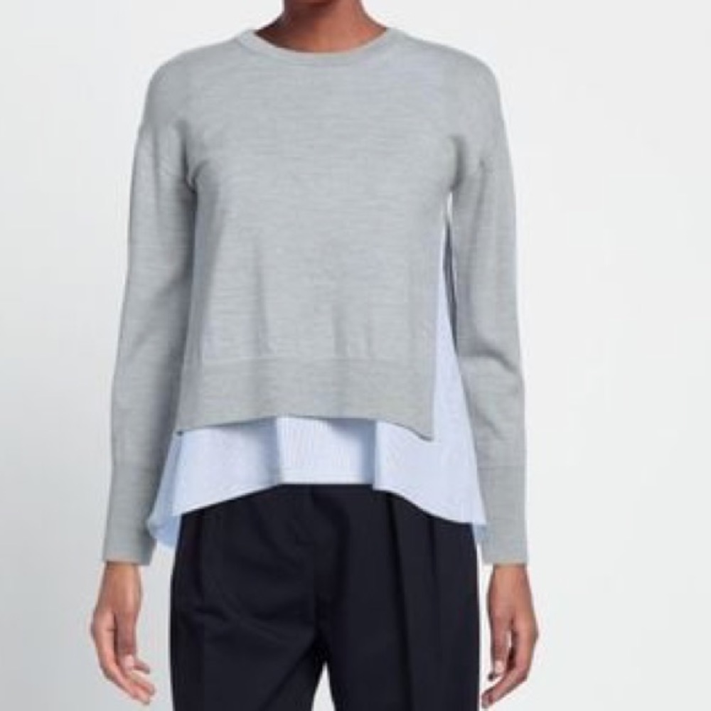 ESCADA Sport Two in One Vapour Gray Wool Sweater Blue Striped Side Split Medium